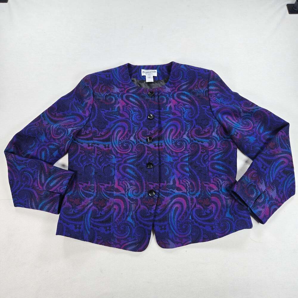 Pendleton 100% Virgin Wool Purple Teal Jacket Blazer Women's Size 12 Petite